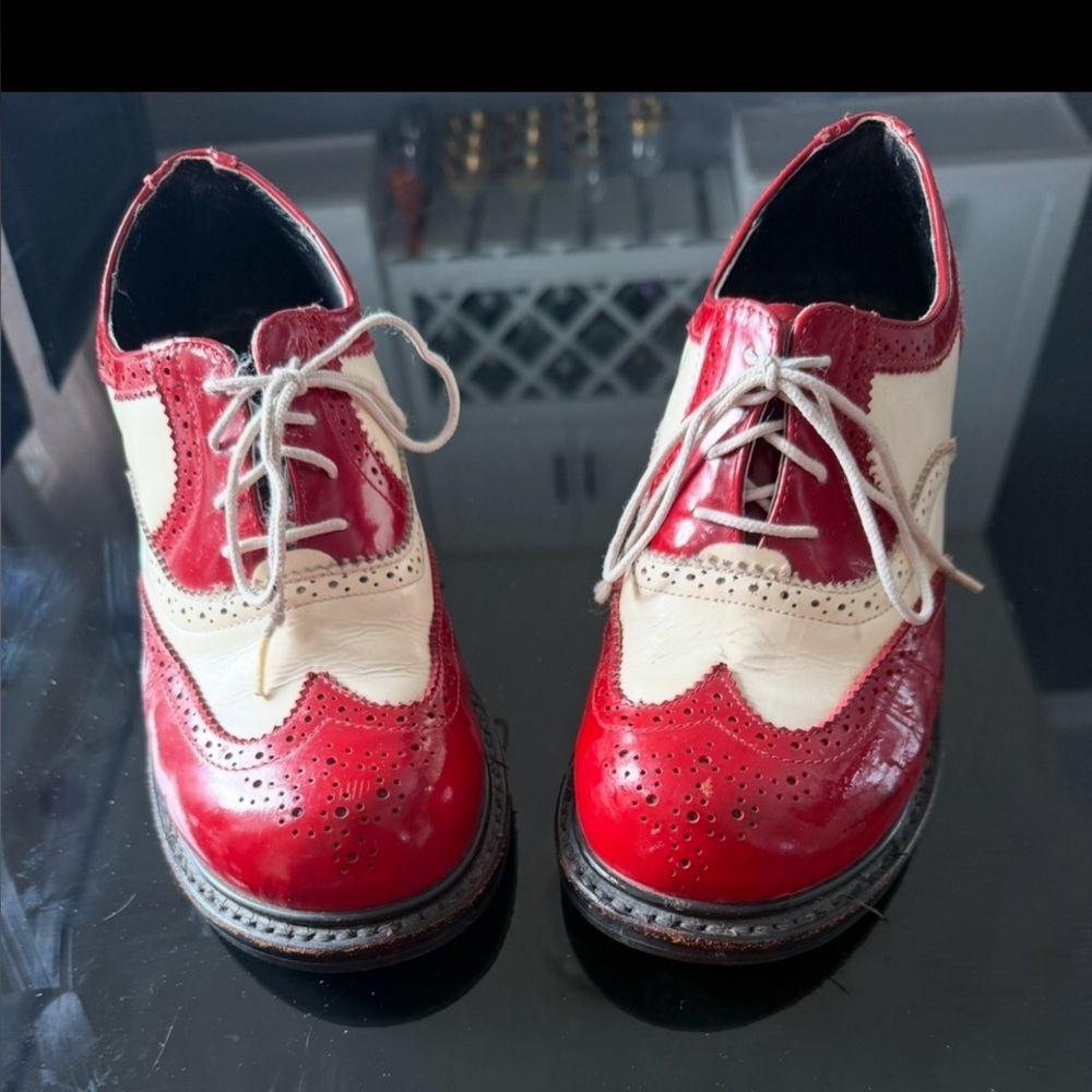 Red and Cream Wingtip Oxford Shoes